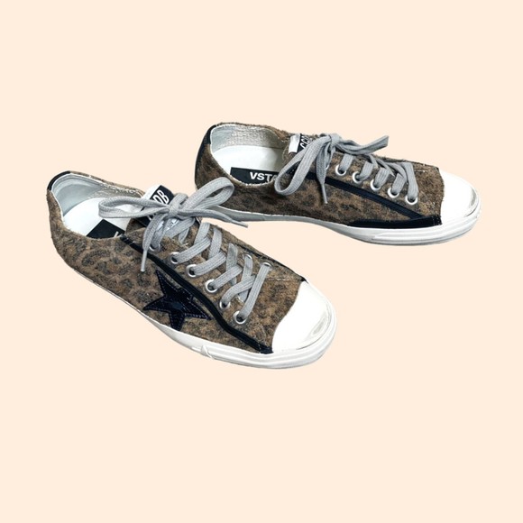 Golden Goose V Star Leopard Suede Sneakers - Picture 1 of 8